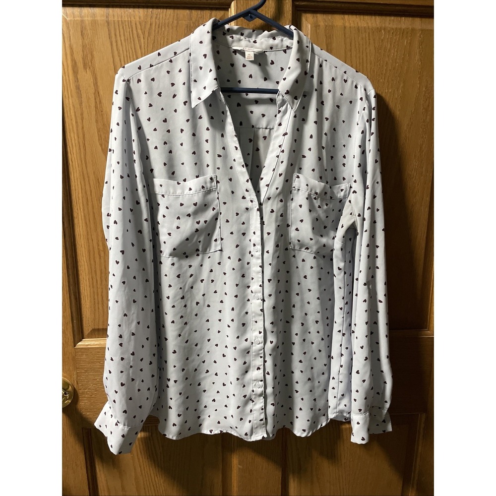 Candie's Heart Blue &‎ Brown Heart Blouse Sheer XL Long/ 3/4 Sleeves